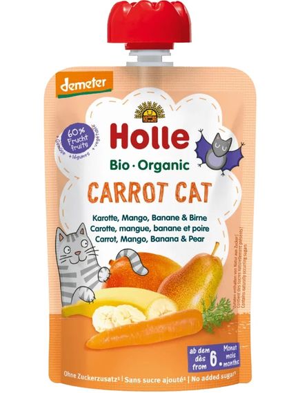 Holle Пюре фруктове від 6 місяців Морква-Манго-Банан-Груша Carrot Cat органічне 100 г