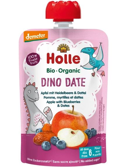 Holle Пюре фруктове від 6 місяців Яблуко-Чорниця-Фінік Dino Date органічне 100 г