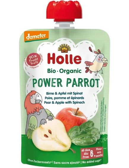 Holle Пюре фруктове від 6 місяців Груша-Яблуко-Шпинат Power Parrot органічне 100 г