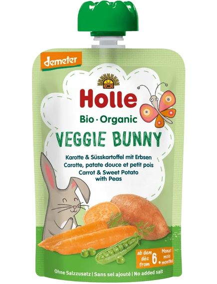 Holle Пюре овочеве від 6 мясяців Морква-Солодка Картопля-Горошок Veggie Bunny органічне 100 г