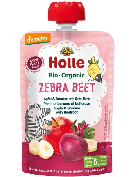 Holle Пюре фруктове від 6 місяців Яблуко-Банан-Буряк Zebra Beet органічне 100 г