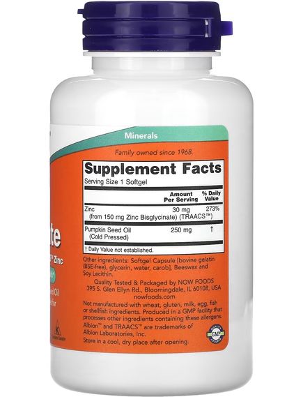 Now Foods Цинк Гліцинат 30 мг 120 капсул, зображення 2