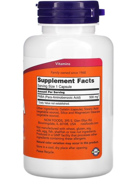 Now Foods ПАБК Вітаміни групи B 500 мг 100 капсул, зображення 2