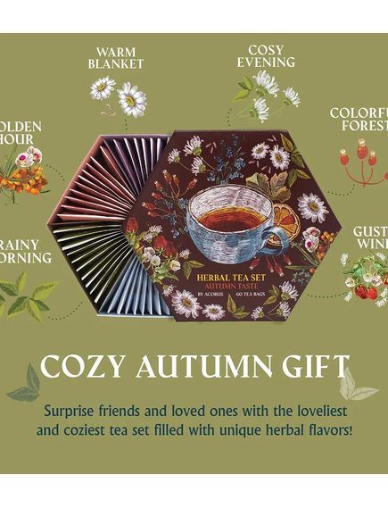 Чайний набір Осінній Autumn Tea Set Acorus 6 видів по 10 пакетиків-саше 105 г, зображення 3