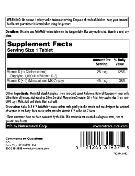 D3 & K2 25mcg - 60 tabs Raspberry, зображення 2