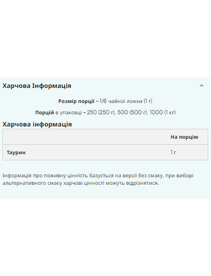 (17.07 Очікування) Taurine - 250g, зображення 2