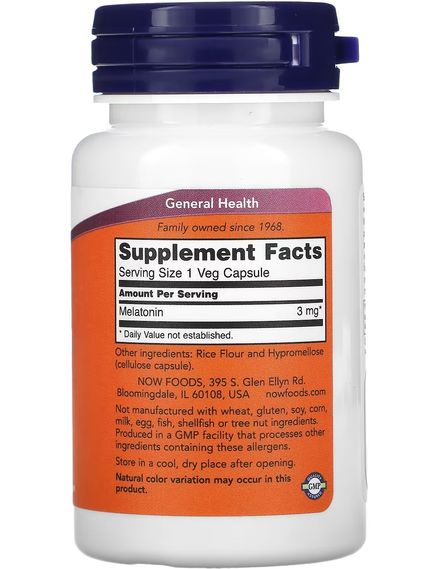 Now Foods Мелатонін 3 мг 60 веганських капсул, зображення 2