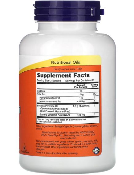 Now Foods Evening Primrose Oil Олія примули вечірньої 500 мг, Кількість в упаковці: 250 капсул, зображення 2