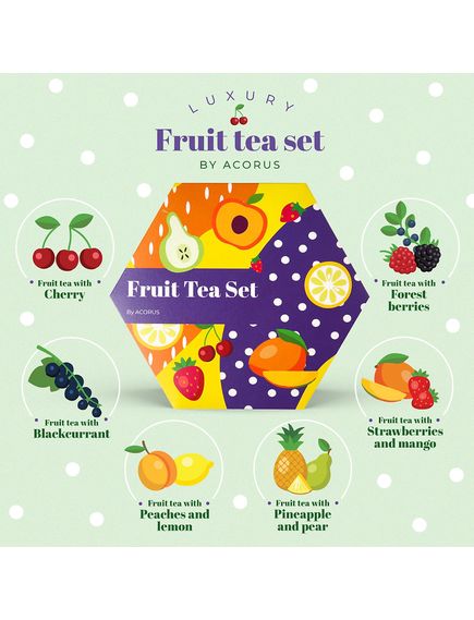 Чайний набір Фруктовий Fruit Tea Set Acorus 6 видів по 10 пакетиків-саше 105 г, зображення 3