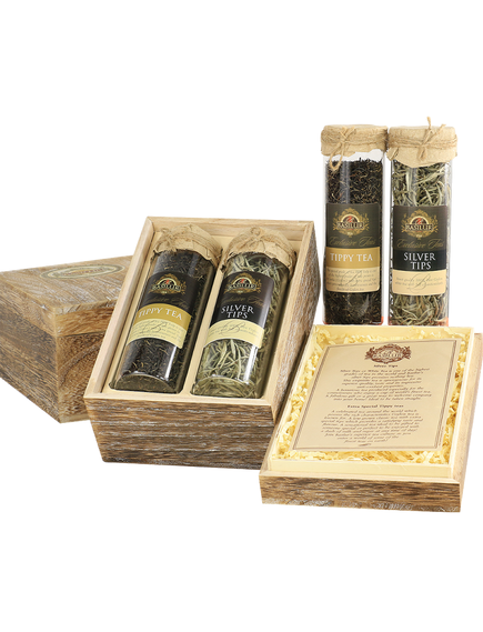 Basilur Чайний набір Срібні Тіпси та Тіпсовий Чай в подарунковій дерев'яній скринці 100 г, зображення 5