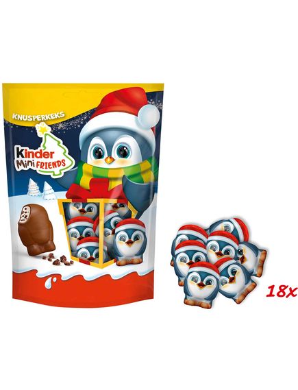 Kinder Mini Friends Цукерки шоколадні новорічні з молочно-кремовою начинкою та шматочками печива Пінгвіни 122 г, зображення 2