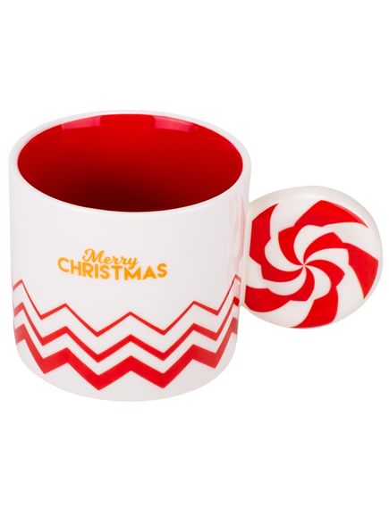 Чашка різдвяна керамічна Merry Christmas Цукровий Льодяник 390 мл Біло-Червона, зображення 2