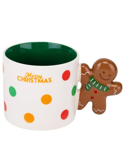 Чашка різдвяна керамічна Merry Christmas Пряниковий Чоловічок 390 мл Біло-Зелена, зображення 2