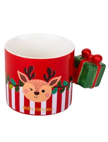 Чашка різдвяна керамічна Merry Christmas Оленя з Подарунком 350 мл Червона, зображення 2