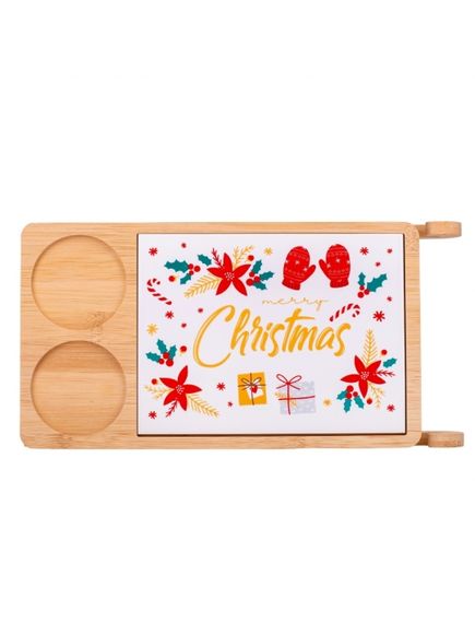 Блюдо для подачі різдвяне на бамбукових санях 2 Піали + Дощечка 34 см, зображення 4