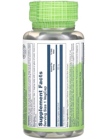 Solaray Чорний горіх 500 мг 100 веганських капсул, зображення 2