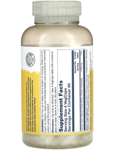 Solaray Кальцій Цитрат 1000 мг 240 веганських капсул, зображення 2