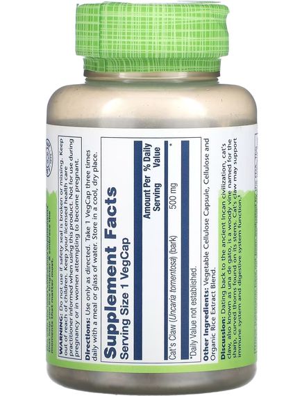 Solaray Котячий Кіготь 500 мг 100 веганських капсул, зображення 2