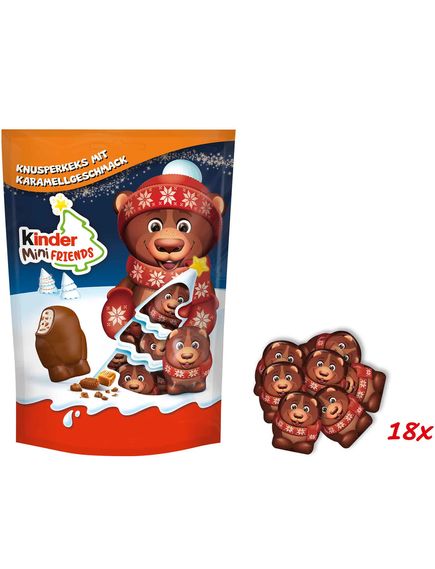 Kinder Mini Friends Цукерки шоколадні новорічні з молочно-кремовою начинкою та шматочками карамельного печива Ведмедики 122 г, зображення 2