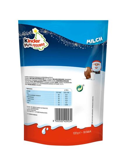 Kinder Mini Friends Цукерки шоколадні новорічні з молочно-кремовою начинкою Санта 122 г, зображення 2