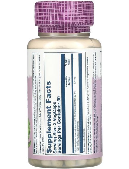 Solaray Артишок екстракт 600 мг 60 веганських капсул, зображення 2