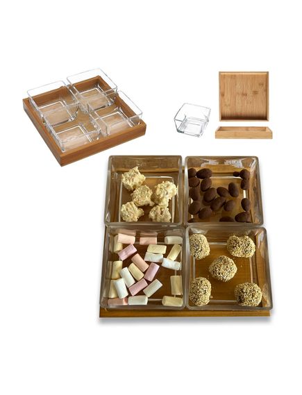 Менажниця-набір для снеків на дерев'яній підставці 22*22 см, зображення 2