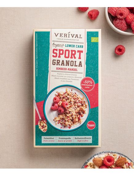 Гранола Протеїнова з малиною та мигдалем веганська органічна Verival 400 г, зображення 2