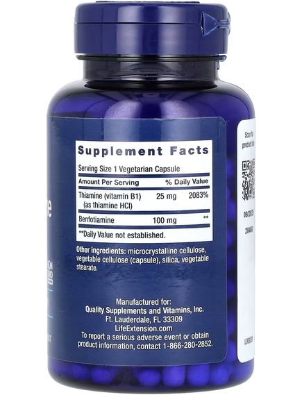 Life Extension Бенфотіамін із тіаміном 100 мг 120 капсул, зображення 2