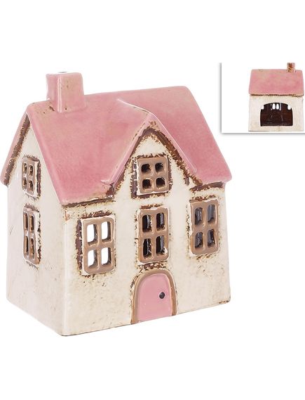 Свічник керамічний Будиночок Кремово-Рожевий 15 см, зображення 2