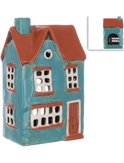 Свічник керамічний Будиночок Бірюзовий 18,5 см, зображення 2