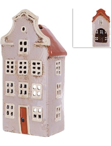 Свічник керамічний Будиночок Сіро-Рожевий 19 см, зображення 2