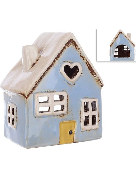 Свічник керамічний Будиночок Блакитний 13 см, зображення 2