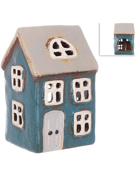 Свічник керамічний Будиночок Синій 12 см, зображення 2