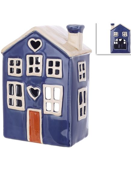 Свічник керамічний Будиночок Синій 18 см, зображення 2