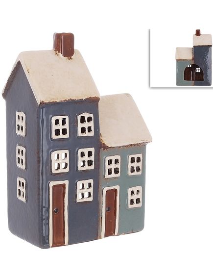 Свічник керамічний Будиночок Синьо-Зелений 17,5 см, зображення 2