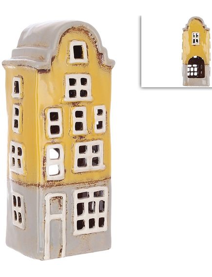 Свічник керамічний Будиночок Жовто-Сірий 26 см, зображення 2