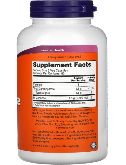 Now Foods D-Манноза 500 мг 240 веганських капсул, зображення 2