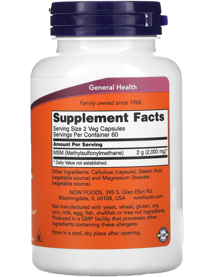 Now Foods МСМ Метилсульфонілметан 1000 мг 120 веганських капсул, зображення 2