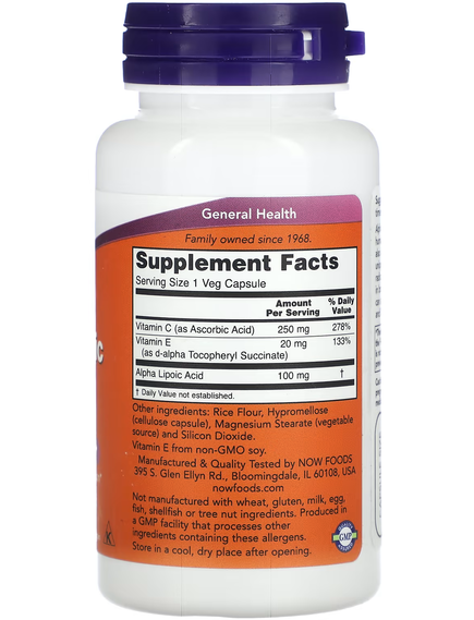 Now Foods Альфа-Ліпоєва Кислота 100 мг 60 веганських капсул, зображення 2