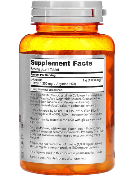 Now Foods Sports L-Аргінін Подвійної Сили 1000 мг 60 таблеток, зображення 2
