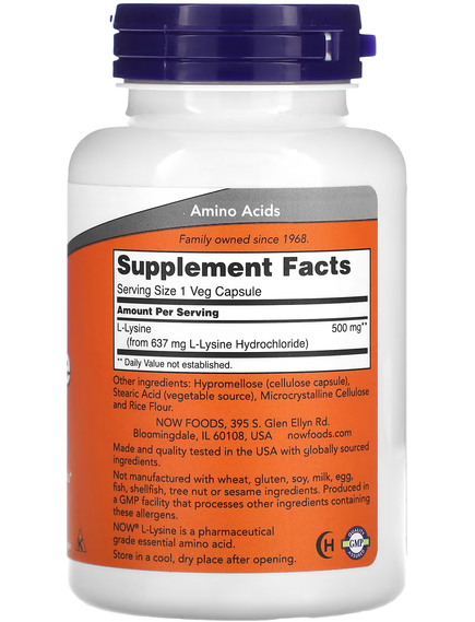 Now Foods L-Лізин 500 мг 100 веганських капсул, зображення 2