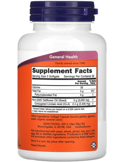 Now Foods CLA Кон’югована Лінолева Кислота 800 мг 90 м'яких капсул, зображення 2