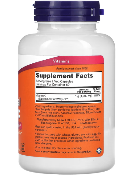 Now Foods Вітамін C Ліпосомальний 500 мг 120 веганських капсул, зображення 2