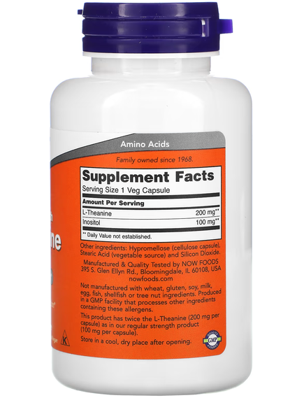 Now Foods L-Теанін 200 мг Подвійної Сили 120 веганських капсул, зображення 2
