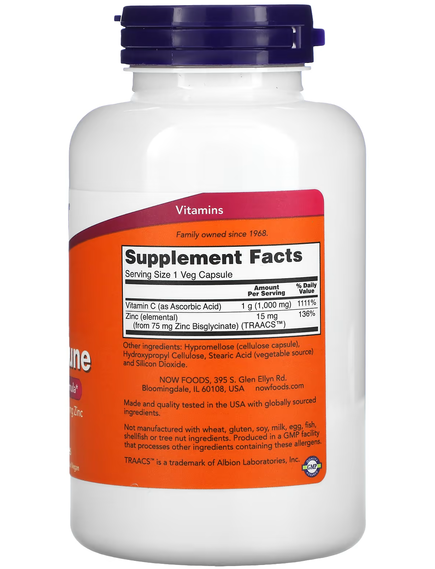 Now Foods Вітамін C-1000 і Цинк для імунітету 180 веганських таблеток, зображення 2