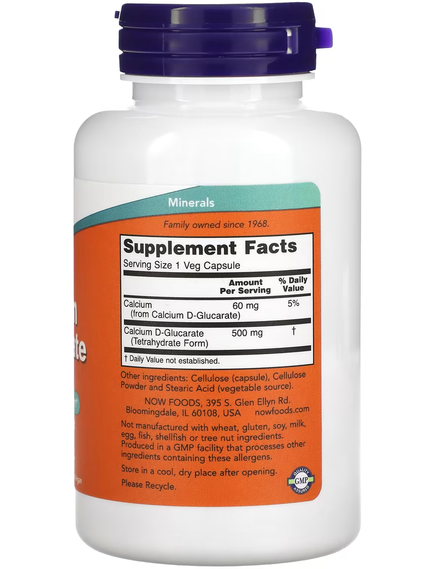 Now Foods D-Глюкарат Кальцію 500 мг 90 веганських капсул, зображення 2