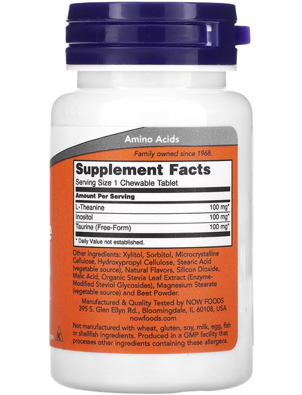 Now Foods L-Теанін 100 мг 90 жувальних таблеток, зображення 2