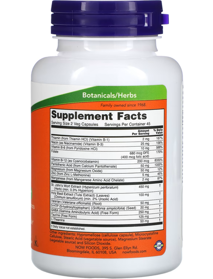 Now Foods Mood Support Добавка для підтримки настрою зі звіробоєм 90 веганських капсул, зображення 2