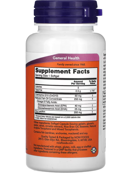 Now Foods CoQ10 Коензим Q10 60 мг з Омега-3 60 м'яких капсул, зображення 2