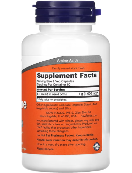 Now Foods L-Пролін 500 мг 120 веганських капсул, зображення 2